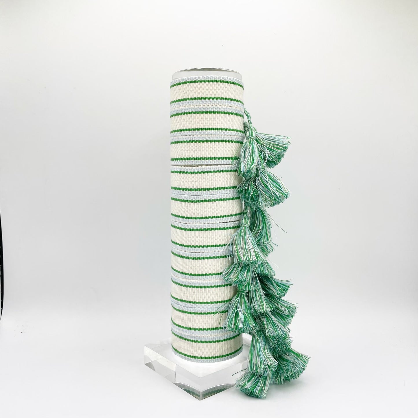 ivory with green + blue trim custom creation