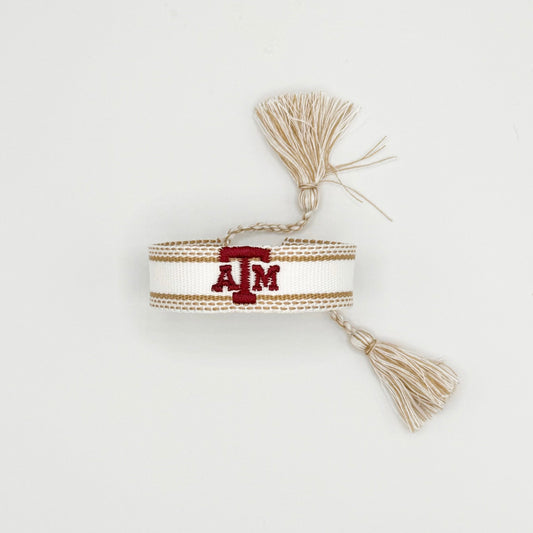 Texas A+M University game day bracelet gold trim