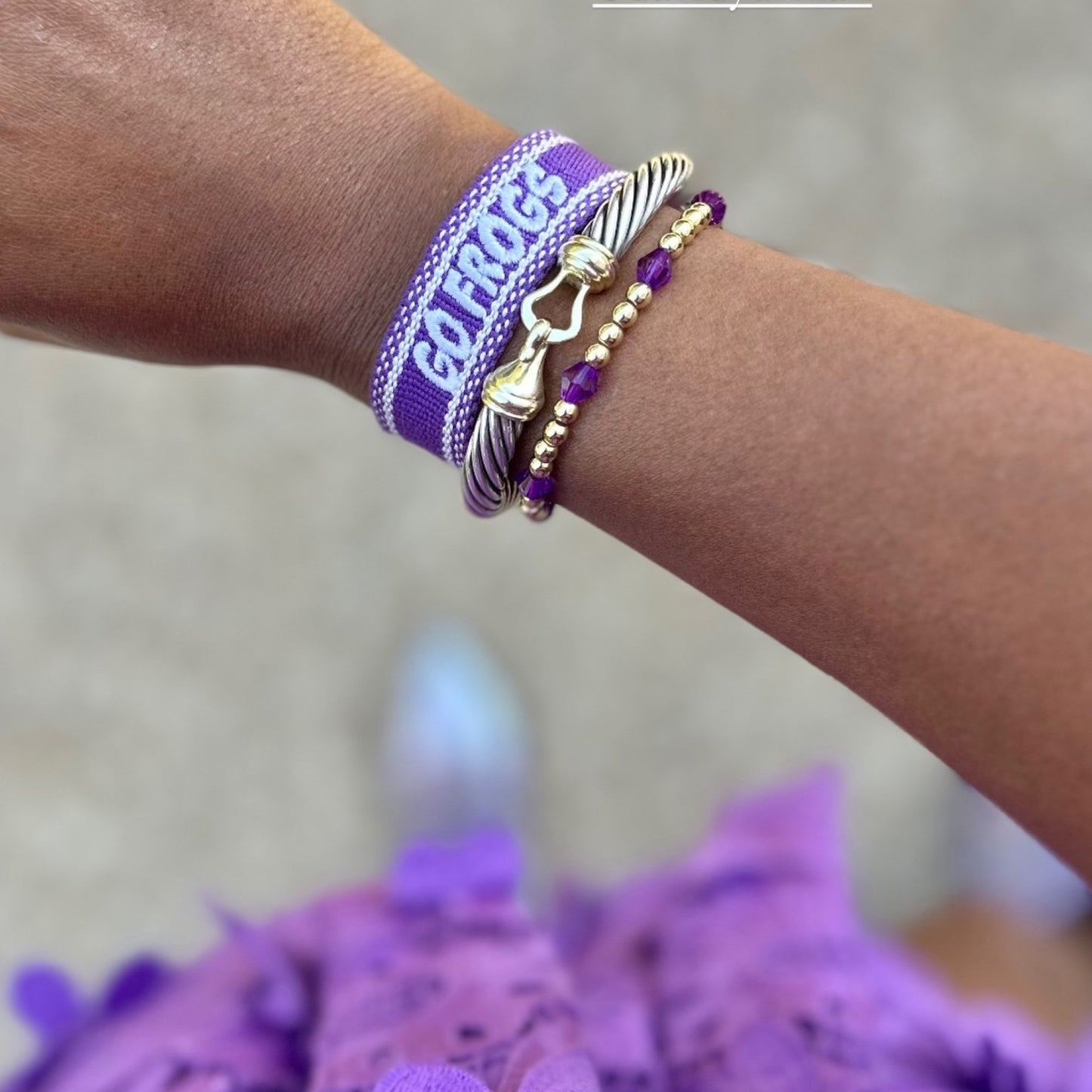 GO FROGS game day bracelet in perfect purple