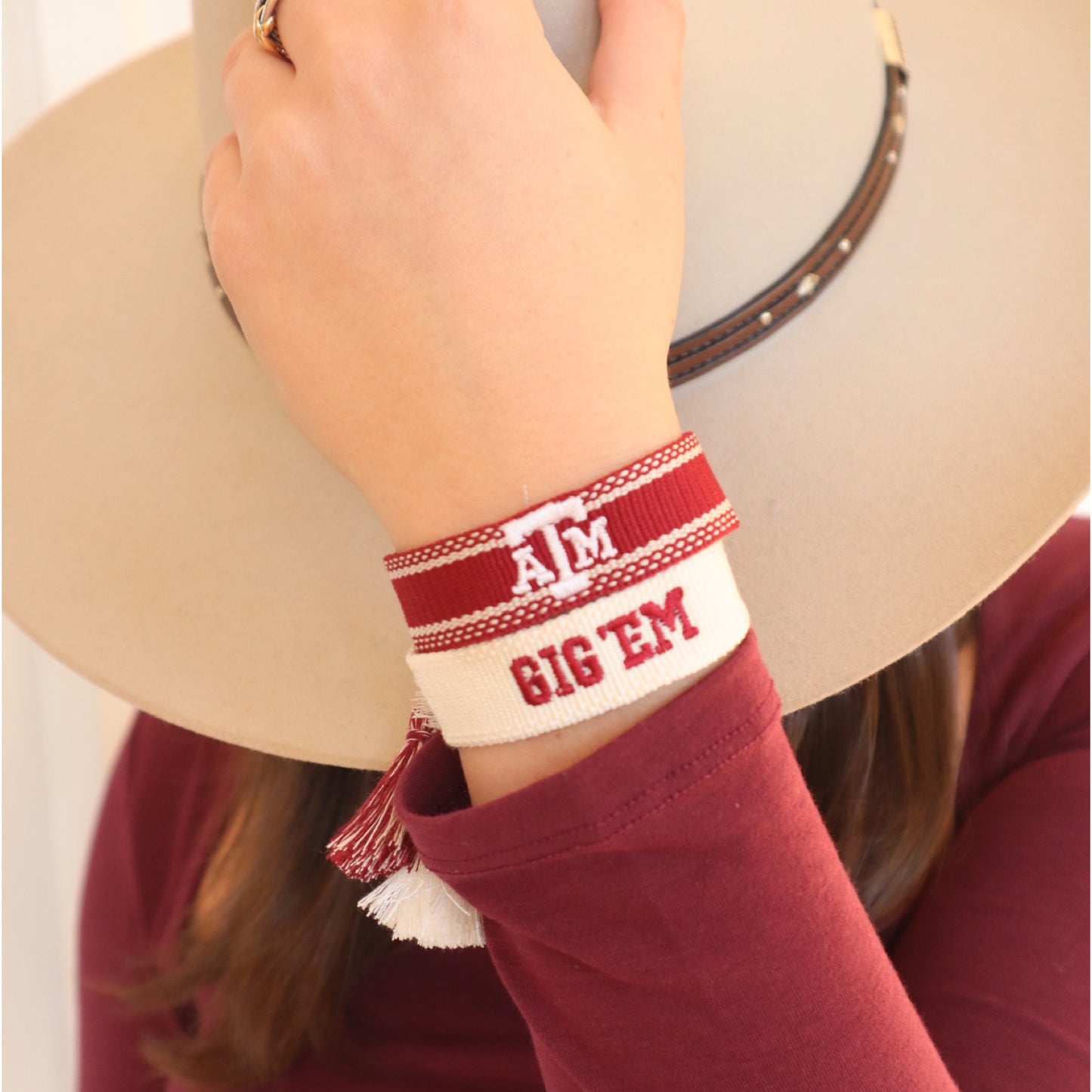 Texas A+M University game day bracelet maroon